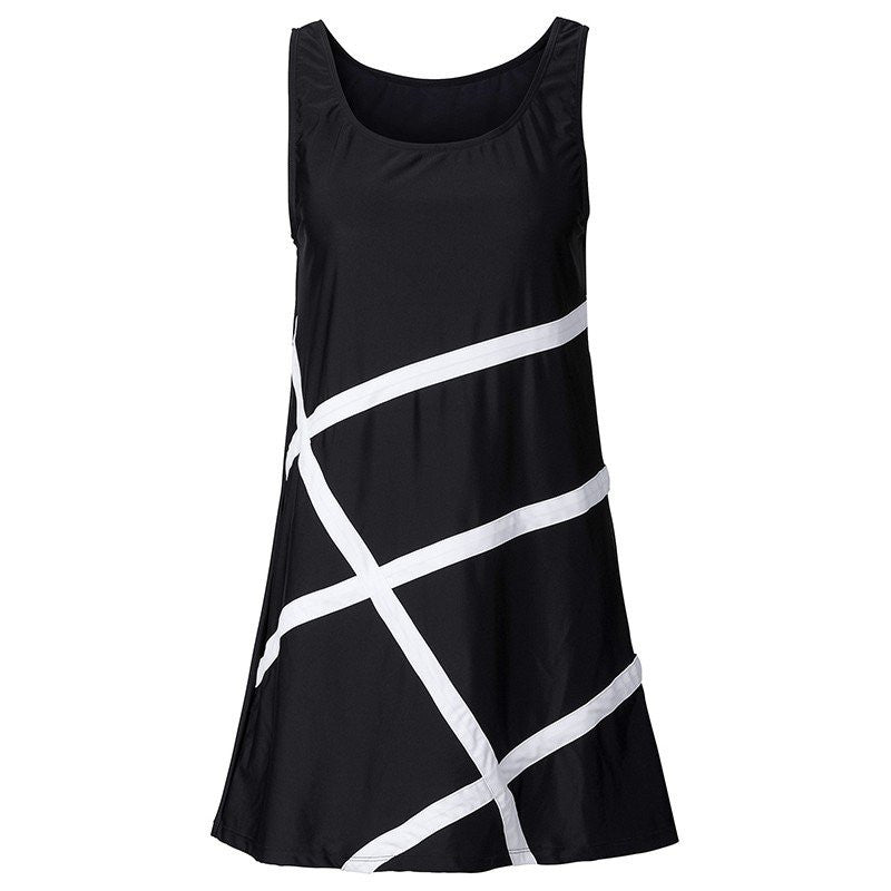 Women Dress White Black Plaid Casual Party Dresses Sleeveless Loose Beach Dress Plus Size S-3XL J4U66
