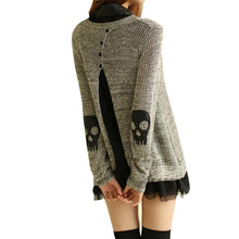 Women Sweater Fashion Casual Skull Print Work Office Pullover Loose Knitted Sweaters J4U66