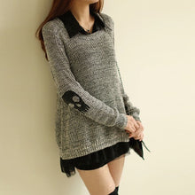 Women Sweater Fashion Casual Skull Print Work Office Pullover Loose Knitted Sweaters J4U66