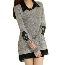 Women Sweater Fashion Casual Skull Print Work Office Pullover Loose Knitted Sweaters J4U66