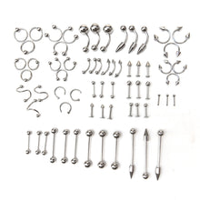 66Pcs Multi-type Stainless Steel Curved Eyebrow Nose Lip Earrings Nipple Piercings Punk Body Piercing  J4U66