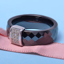 mm width nano ceramic ring5 sterling silver ring polished with cz diamond embedded white gold electroplated size  7  J4U66