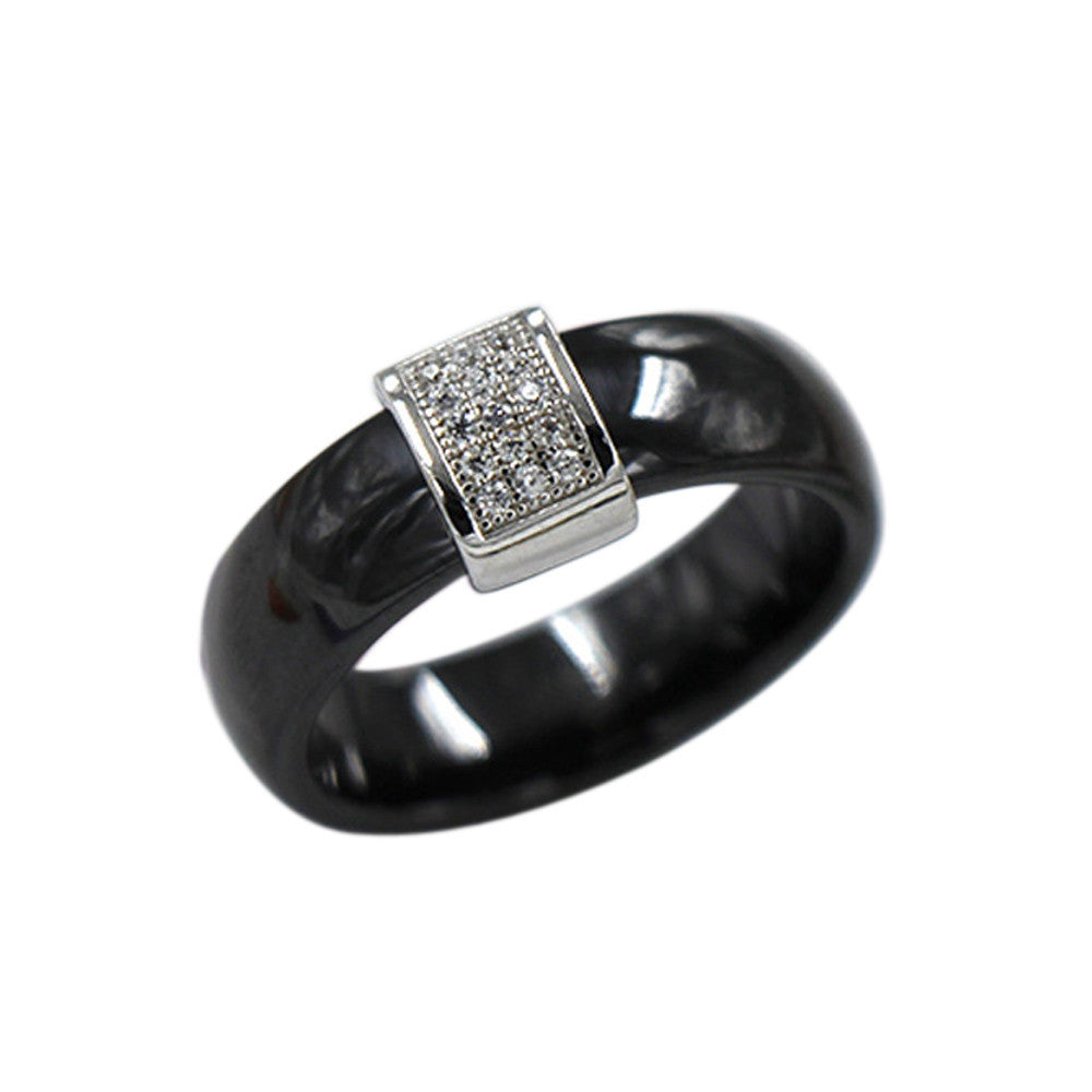 mm width nano ceramic ring5 sterling silver ring polished with cz diamond embedded white gold electroplated size  7  J4U66