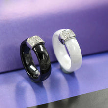 mm width nano ceramic ring5 sterling silver ring polished with cz diamond embedded white gold electroplated size  7  J4U66