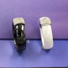 mm width nano ceramic ring5 sterling silver ring polished with cz diamond embedded white gold electroplated size  7  J4U66