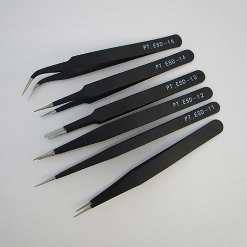 6pc Professional Coated Precision Tweezers Set,Stainless Steel Anti-static Tweezers Repair Tool Welding Assist J4U66