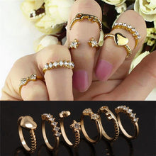 6pc Gold Sliver finger Knuckle Rings For Women Sweet Rhinestone Star Bowknot Heart Ring Set J4U66