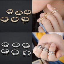 6pc Gold Sliver finger Knuckle Rings For Women Sweet Rhinestone Star Bowknot Heart Ring Set J4U66