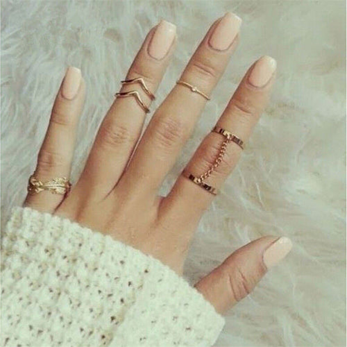 6pc Stacking punk bague femme rings gold midi ring set finger knuckle Charm sheet glass for anelli ring For Women J4U66