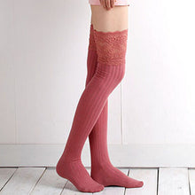 7 Colors Lace Stockings Women Knitting Lace Cotton Over Knee Thigh Stockings High Pantyhose Stay Up J4U66