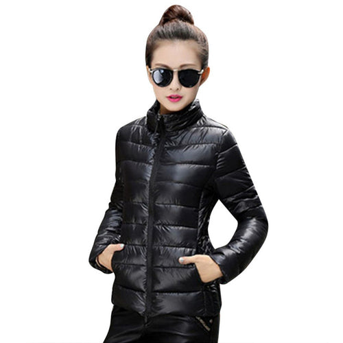 8 Colors Women Warm Ultra Light Cotton Blend Long Sleeve Zipper Jacket Outwear Coat J4U66