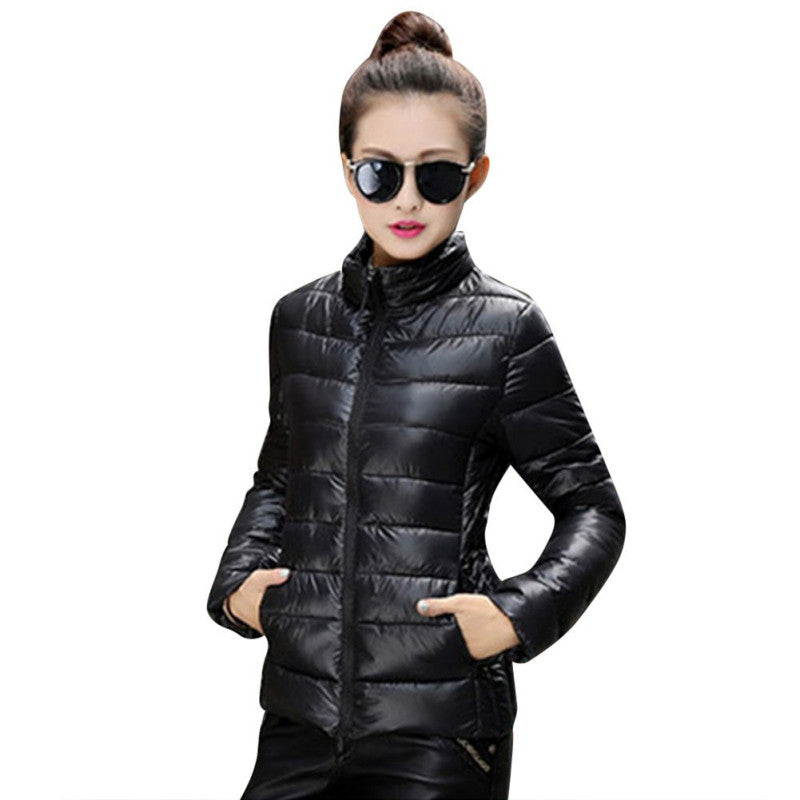8 Colors Women Warm Ultra Light Cotton Blend Long Sleeve Zipper Jacket Outwear Coat J4U66