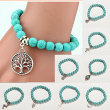 9 Styles Silver Plated DIY Animal Elasticity Charm Bracelet Women Jewelry Pendant Turquoise Bead Bracelet & Bangles J4U66