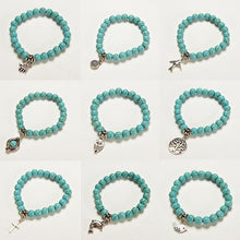 9 Styles Silver Plated DIY Animal Elasticity Charm Bracelet Women Jewelry Pendant Turquoise Bead Bracelet & Bangles J4U66