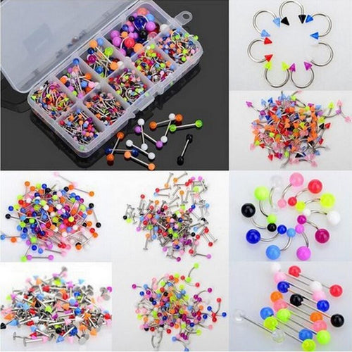 90Pcs Mixed Acrylic Stainless Steel Tragus Bar Lip Button Navel Rings Body Piercing Jewelry J4U66