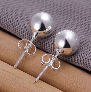 925 Sterling Silver Ball Stud Earring Jewelry 8 mm Bead Earrings For Women  J4U66