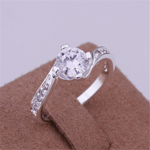 925 jewelry silver plated Ring Fine Silver Plated Zircon Women&Men Finger Ring  J4U66