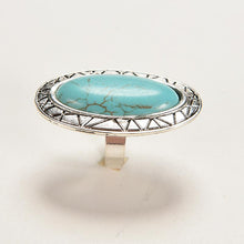 Adjustable Rings Women JewelryVintage Look Tibetan Women Alloy Antique Blue Oval Turquoise Rings J4U66