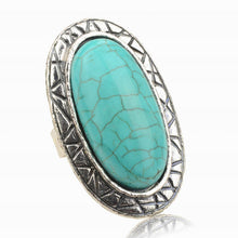 Adjustable Rings Women JewelryVintage Look Tibetan Women Alloy Antique Blue Oval Turquoise Rings J4U66