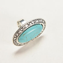 Adjustable Rings Women JewelryVintage Look Tibetan Women Alloy Antique Blue Oval Turquoise Rings J4U66