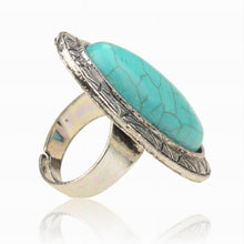 Adjustable Rings Women JewelryVintage Look Tibetan Women Alloy Antique Blue Oval Turquoise Rings J4U66