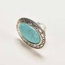 Adjustable Rings Women JewelryVintage Look Tibetan Women Alloy Antique Blue Oval Turquoise Rings J4U66