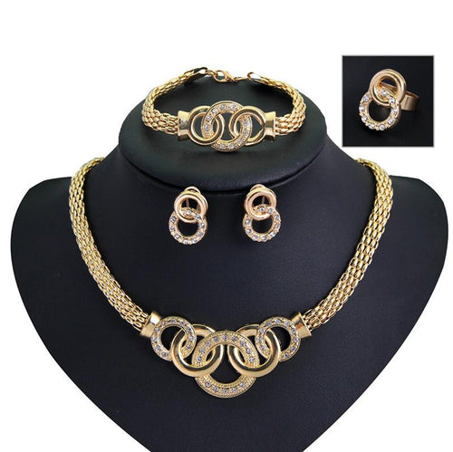 African Beads Collar Statement Necklace Earrings Bracelet Fine Rings Women CZ Diamond Vintage Party Accessories Jewelry Sets J4U66