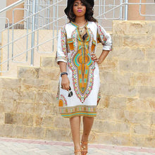 African Women Clothing White Dashiki Dress Succunct African Tranditional Print V Neck Dashiki Dress For Women J4U66