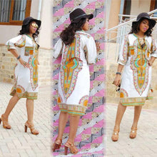African Women Clothing White Dashiki Dress Succunct African Tranditional Print V Neck Dashiki Dress For Women J4U66