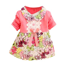 All Season Long Sleeve Doll Collar Baby Girls Dress 0-24Months Infant Floral Lace Bow Clothes Dresses J4U66