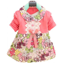 All Season Long Sleeve Doll Collar Baby Girls Dress 0-24Months Infant Floral Lace Bow Clothes Dresses J4U66