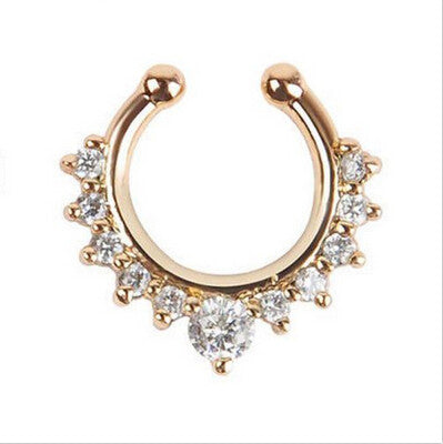 Alloy Rhinestone Nose Hoop Nose Rings Body Piercing Jewelry Fake Septum Clicker Non Piercing Hanger Clip On Jewelry  J4U66