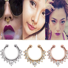 Alloy Rhinestone Nose Hoop Nose Rings Body Piercing Jewelry Fake Septum Clicker Non Piercing Hanger Clip On Jewelry  J4U66