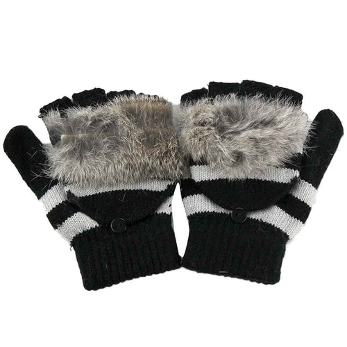 Amaizng Fashion Knitted Faux Fur Fingerless Gloves GirlWomen Ladies Hand Wrist Warmer Soft Warm Mitten  J4U66