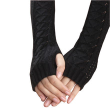 Amazig Long Mitten Gloves Women Knitted Arm Fingerless Gloves Solid Color FunS29 J4U66