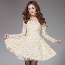Amazing Women's Long Sleeve Spoon Neck Lace Cocktail Party Formal Mini Dress J4U66