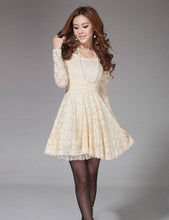 Amazing Women's Long Sleeve Spoon Neck Lace Cocktail Party Formal Mini Dress J4U66