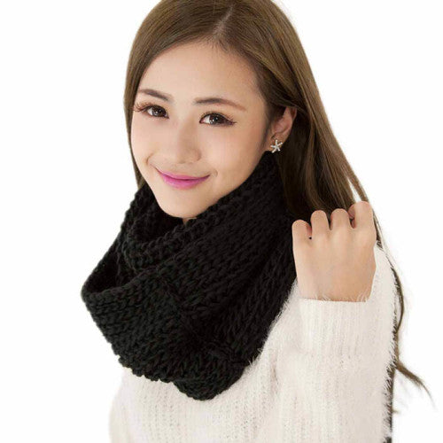Amazing Fashion Women Warm Infinity 2 Circle Cable Knit Cowl Neck Long Scarf Shawl J4U66