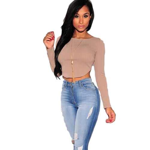 Amazing Women's Sexy Mini Long Sleeve Zipper Top t shirt Crop Top Style J4U66