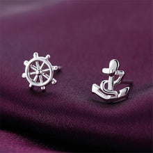 Anchor Ship Wheel Asymmetric Silver Color Party Ear StudsWomen's Designer Earrings J4U66