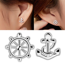 Anchor Ship Wheel Asymmetric Silver Color Party Ear StudsWomen's Designer Earrings J4U66