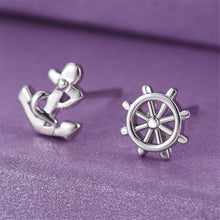 Anchor Ship Wheel Asymmetric Silver Color Party Ear StudsWomen's Designer Earrings J4U66