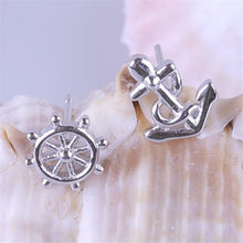 Anchor Ship Wheel Asymmetric Silver Color Party Ear StudsWomen's Designer Earrings J4U66