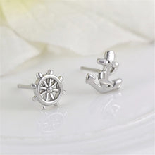 Anchor Ship Wheel Asymmetric Silver Color Party Ear StudsWomen's Designer Earrings J4U66