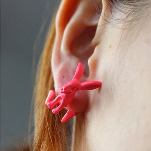 Animal Bunny Ear Stud Punk Rabbit EarringsWomen's Jewelry White Red Color  J4U66