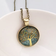 Art Tree Glass Cabochon Necklace Bronze Chain Vintage Choker Statement Necklace Women Jewelry Life Tree Pendant Necklace J4U66