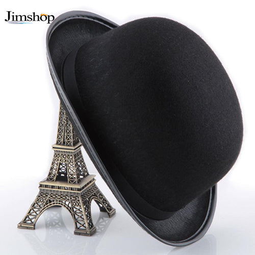 Black Hats for Men Women Woolen Warm Bucket Hat Retro Topper Solid Jazz Cap Panama Fedoras J4U66