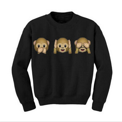 Monkey Patterns Women Hoodies Long Sleeve O-Neck Women Sweatshirt 3D emoji printed Women Clothing Fleece Hoodie Plus Size J4U66