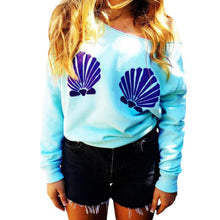 Shell Printed Off Shoulder Tops Long Sleeve Hoodies Slim Fit Casual Mermaid Sweatshirts Pullovers J4U66