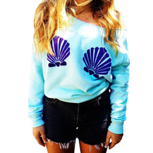 shell printed women off shoulder tops long sleeve hoodies slim fit casual mermaid sweatshirts pullovers J4U66
